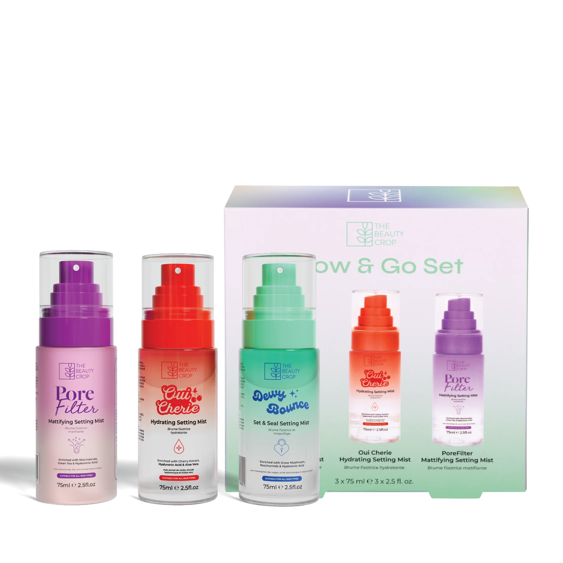 Glow & Go Set Mini Make-up Setting Mist Travel Trio - Image 3